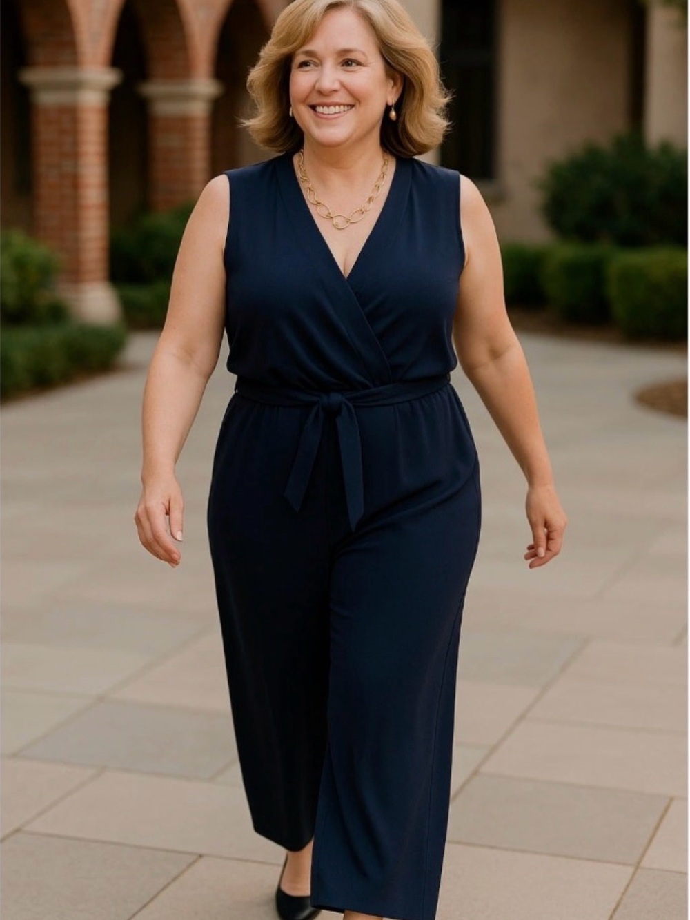 NWT Chico's Classic Navy Sleeveless V-Neck Draped Wrap Jumpsuit Sz 2 (12/14)